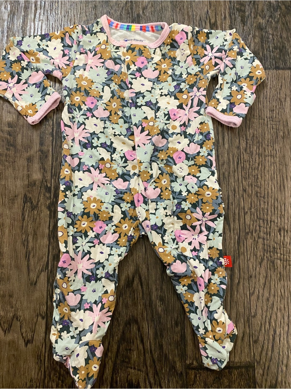Magnetic Me Floral Footed One-Piece - Pink, Mustard & Sage
